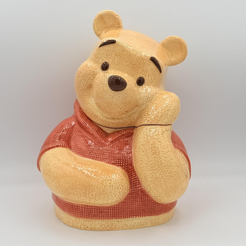 Disney Winnie The Pooh Cookie Jar Canister 8.5 In Yellow Ceramic Lid Kitchen